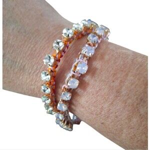 On 34th Friendship Bracelet set of 2 Colorful Braided duo w/ Faux Stones